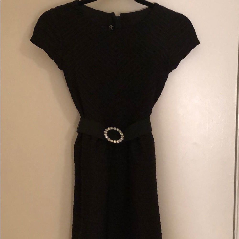 Girls black dress with black belt with rhinestones